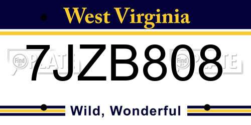 7JZB808 West Virginia License Plate