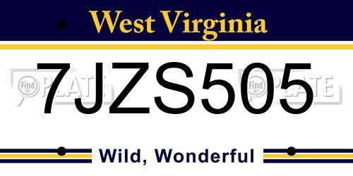 7JZS505 West Virginia License Plate