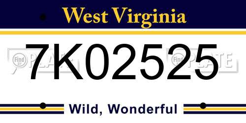 7K02525 West Virginia License Plate