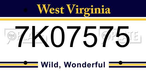 7K07575 West Virginia License Plate