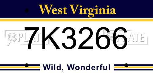 7K3266 West Virginia License Plate