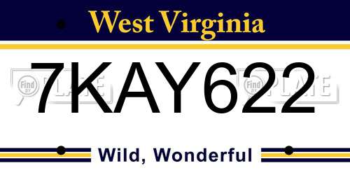 7KAY622 West Virginia License Plate
