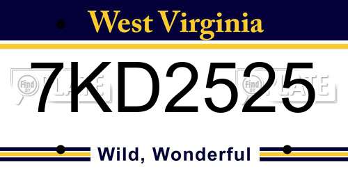 7KD2525 West Virginia License Plate