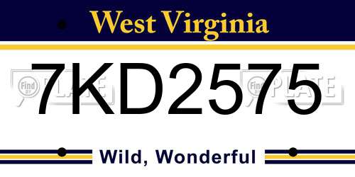 7KD2575 West Virginia License Plate