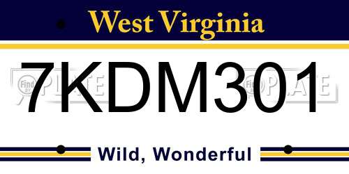 7KDM301 West Virginia License Plate