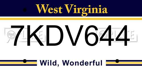 7KDV644 West Virginia License Plate