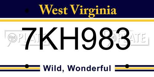 7KH983 West Virginia License Plate