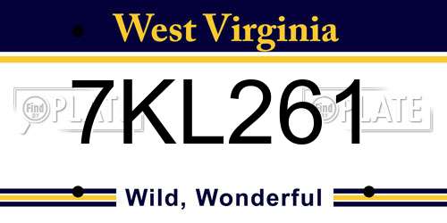 7KL261 West Virginia License Plate