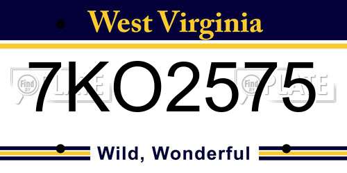 7KO2575 West Virginia License Plate