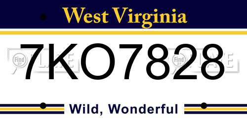 7KO7828 West Virginia License Plate