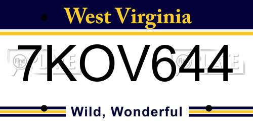 7KOV644 West Virginia License Plate