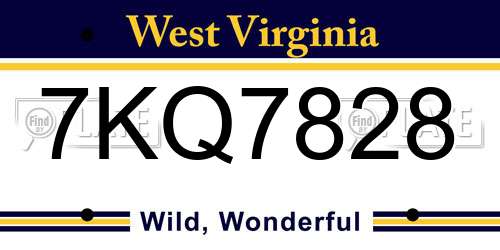 7KQ7828 West Virginia License Plate