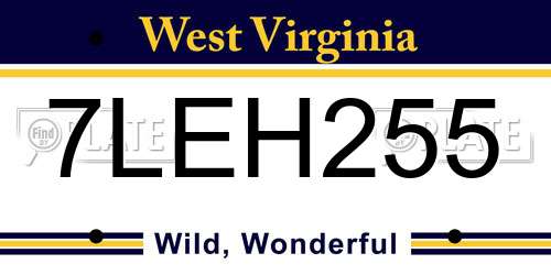 7LEH255 West Virginia License Plate