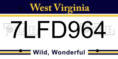 7LFD964 West Virginia License Plate