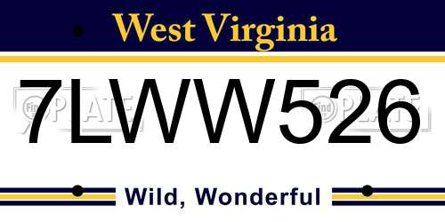 7LWW526 West Virginia License Plate