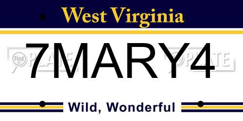7MARY4 West Virginia License Plate