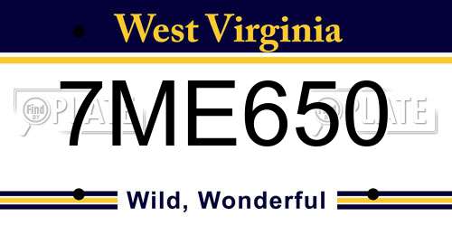 7ME650 West Virginia License Plate