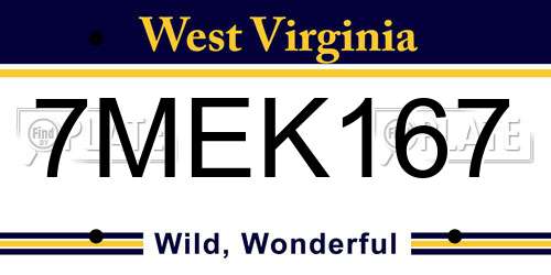 7MEK167 West Virginia License Plate