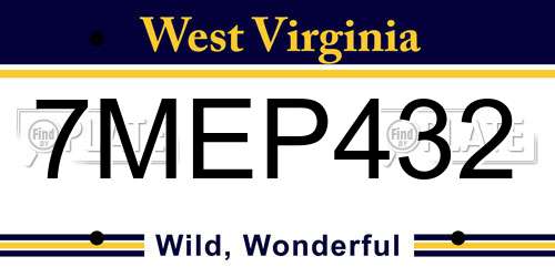 7MEP432 West Virginia License Plate