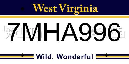 7MHA996 West Virginia License Plate
