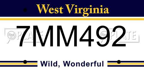 7MM492 West Virginia License Plate