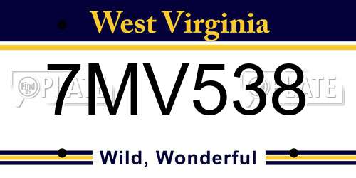 7MV538 West Virginia License Plate