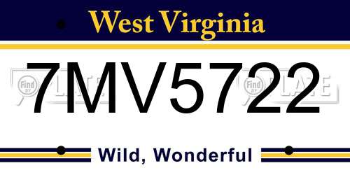 7MV5722 West Virginia License Plate