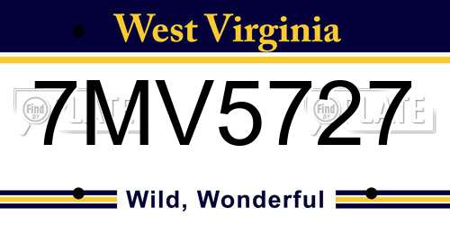 7MV5727 West Virginia License Plate