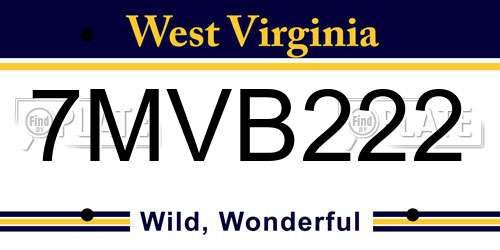 7MVB222 West Virginia License Plate