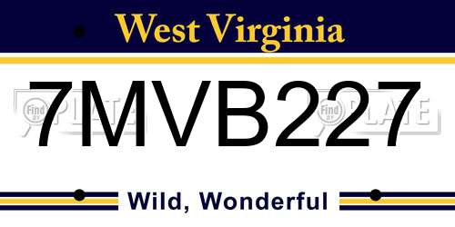 7MVB227 West Virginia License Plate
