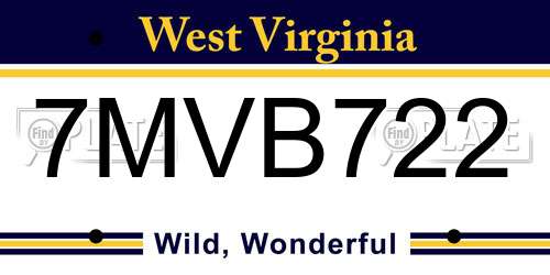 7MVB722 West Virginia License Plate