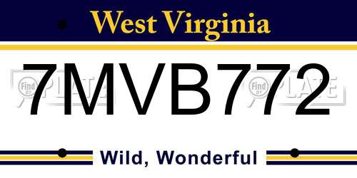7MVB772 West Virginia License Plate