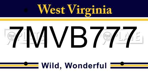 7MVB777 West Virginia License Plate