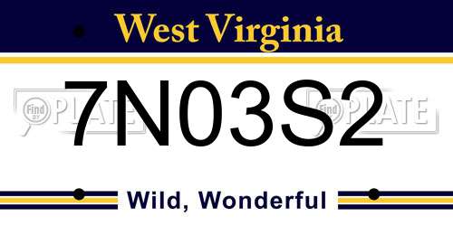 7N03S2 West Virginia License Plate