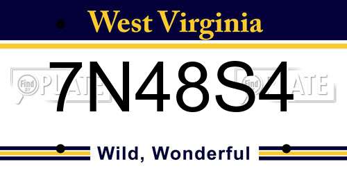 7N48S4 West Virginia License Plate