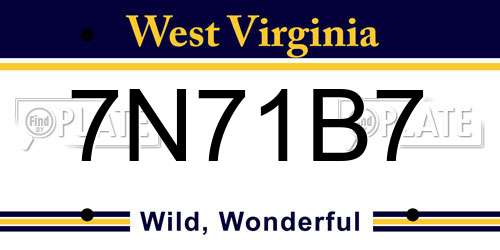 7N71B7 West Virginia License Plate
