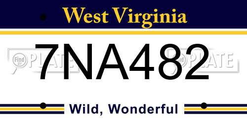 7NA482 West Virginia License Plate