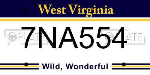 7NA554 West Virginia License Plate