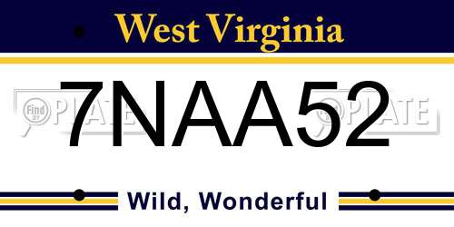 7NAA52 West Virginia License Plate
