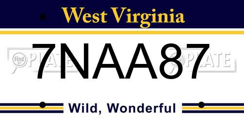 7NAA87 West Virginia License Plate