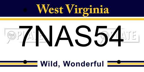 7NAS54 West Virginia License Plate