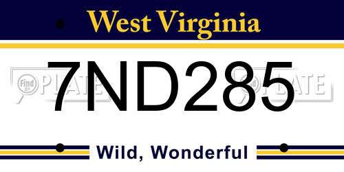 7ND285 West Virginia License Plate