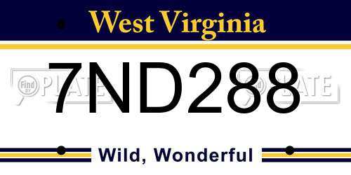7ND288 West Virginia License Plate