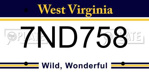 7ND758 West Virginia License Plate