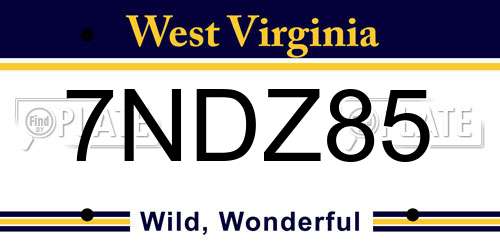 7NDZ85 West Virginia License Plate