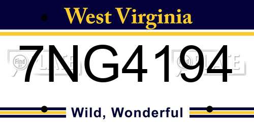 7NG4194 West Virginia License Plate