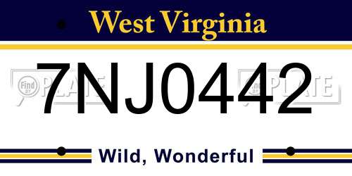 7NJ0442 West Virginia License Plate