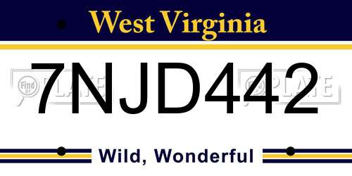 7NJD442 West Virginia License Plate