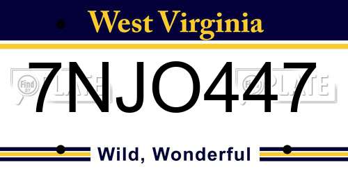 7NJO447 West Virginia License Plate