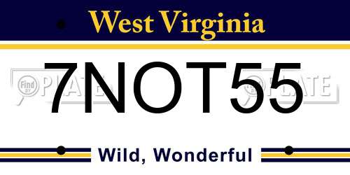 7NOT55 West Virginia License Plate